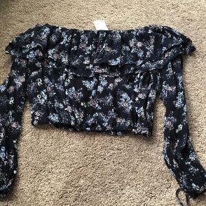 long sleeve floral off the shoulder shirt